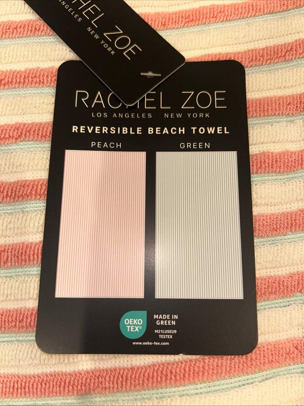 Rachel Zoe Rainbow Striped Reversible Peach Green 40x70" Oversized Beach Towel